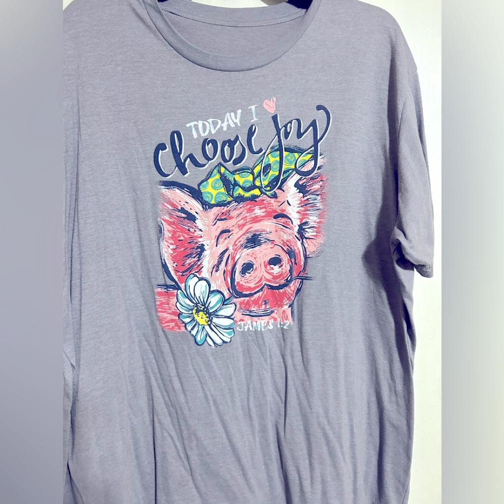 Gray Graphic Tee with Pig Design